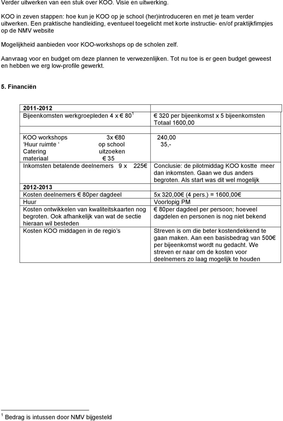 Aanvraag voor en budget om deze plannen te verwezenlijken. Tot nu toe is er geen budget geweest en hebben we erg low-profile gewerkt. 5.