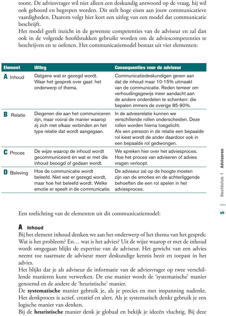 Het model geeft inzicht in de gewenste competenties van de adviseur en zal dan ook in de volgende hoofdstukken gebruikt worden om de adviescompetenties te beschrijven en te oefenen.