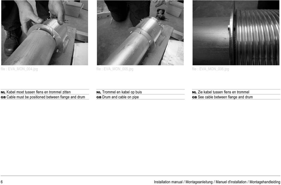 and drum NL Trommel en kabel op buis GB Drum and cable on pipe NL Zie kabel tussen flens en