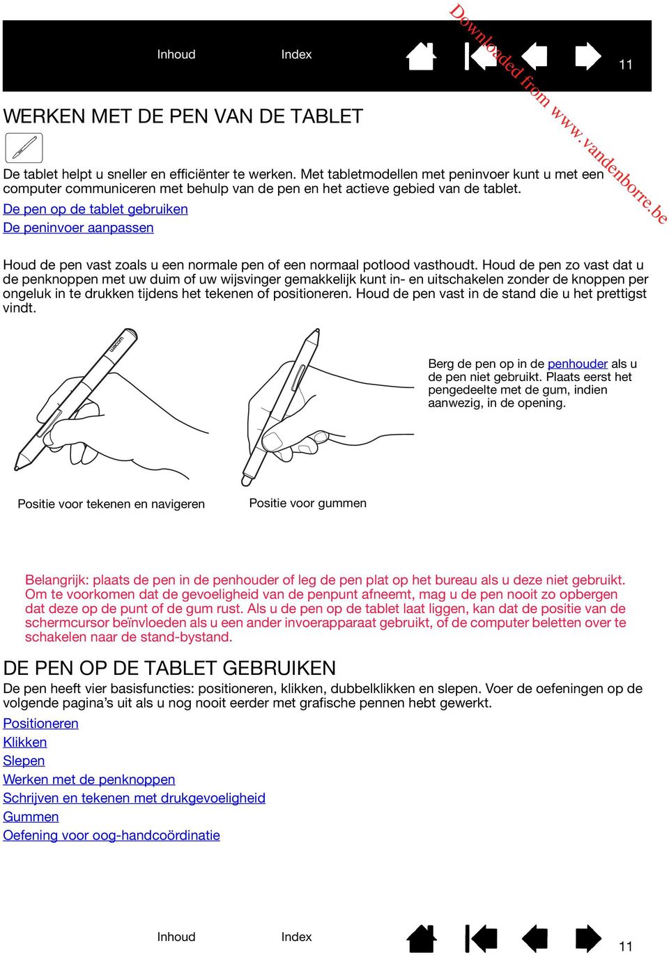 De pen op de tablet gebruiken De peninvoer aanpassen Houd de pen vast zoals u een normale pen of een normaal potlood vasthoudt.