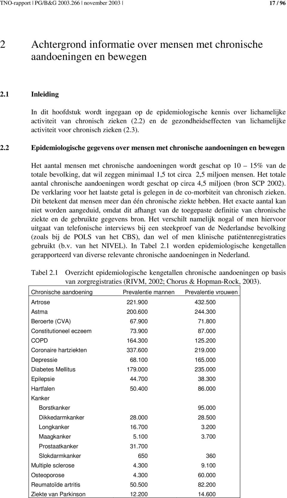 2) en de gezondheidseffecten van lichamelijke activiteit voor chronisch zieken (2.3). 2.