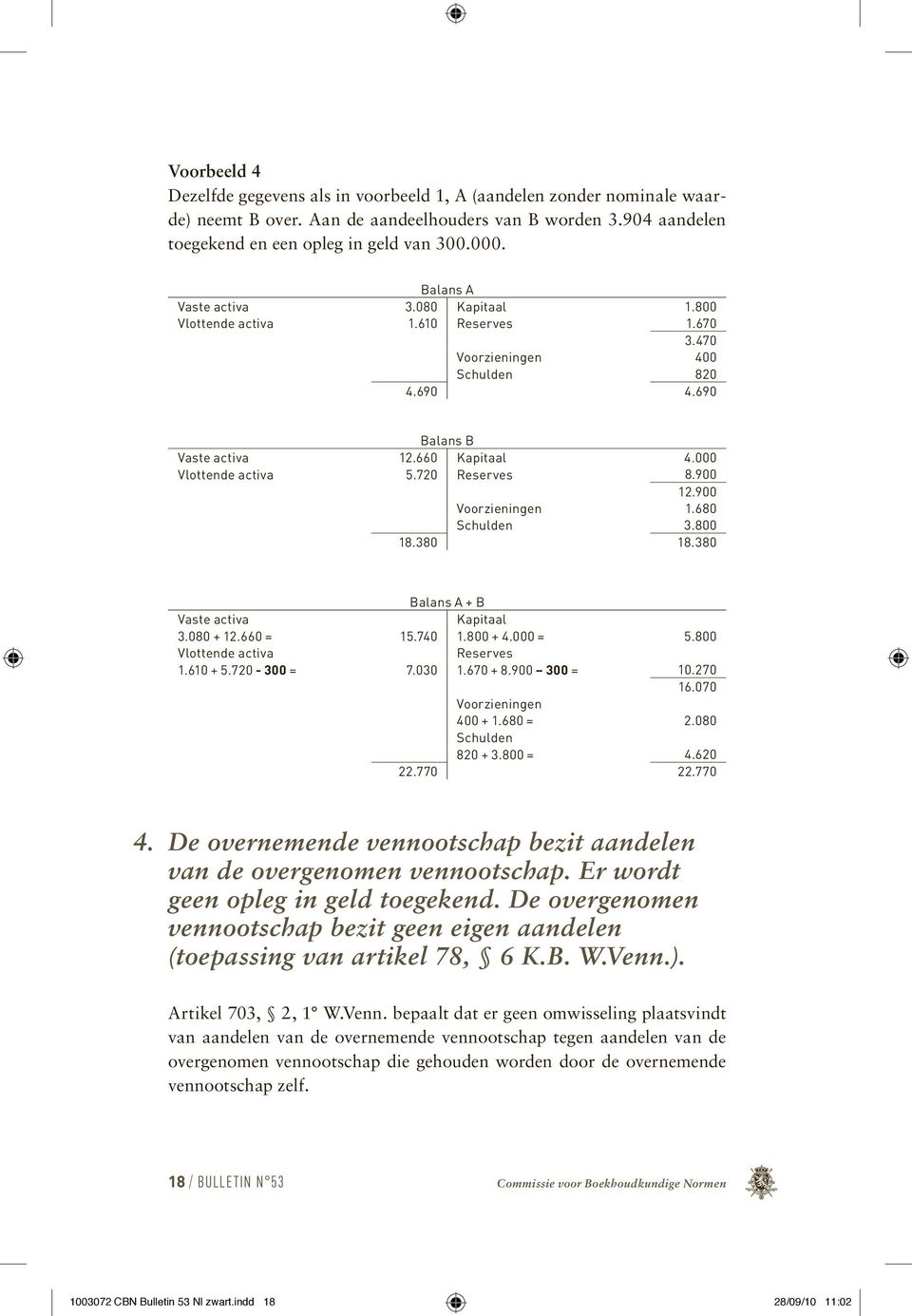 720 Reserves 8.900 12.900 Voorzieningen 1.680 Schulden 3.800 18.380 18.380 Balans A + B Vaste activa Kapitaal 3.080 + 12.660 = 15.740 1.800 + 4.000 = 5.800 Vlottende activa Reserves 1.610 + 5.