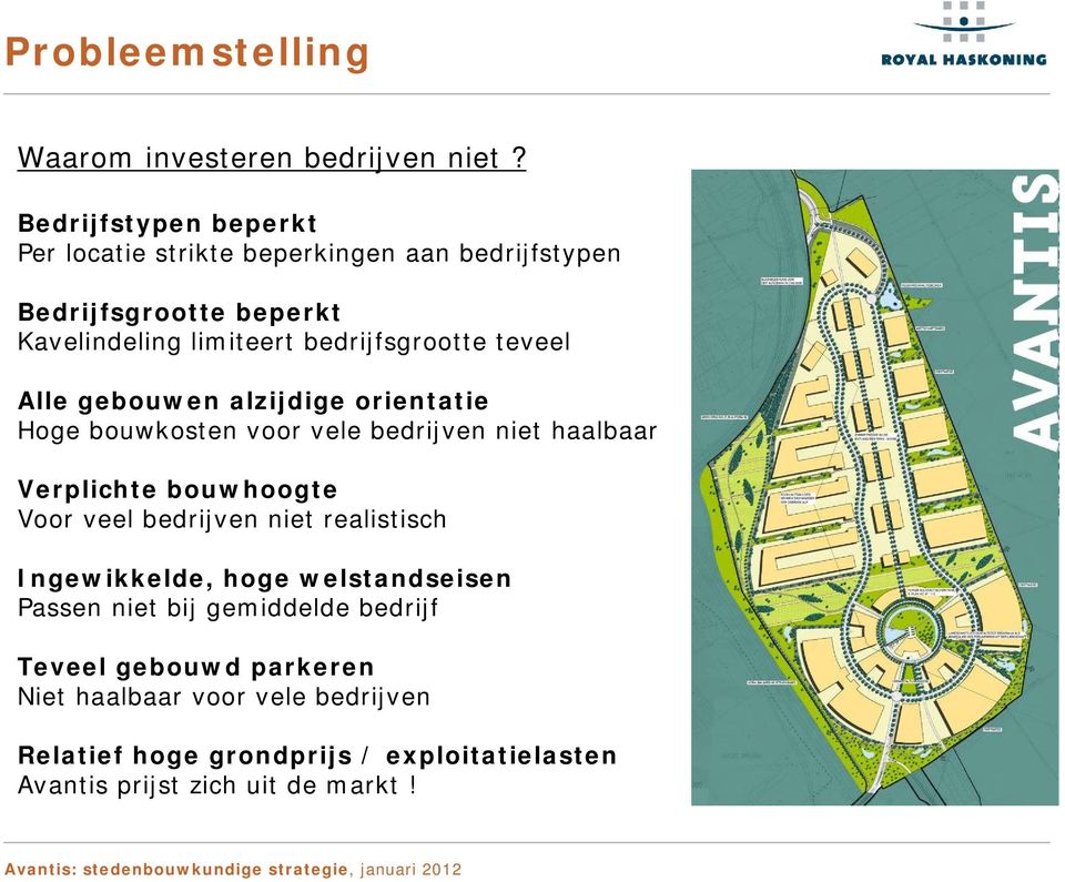 teveel Alle gebouwen alzijdige orientatie Hoge bouwkosten voor vele bedrijven niet haalbaar Verplichte bouwhoogte Voor veel bedrijven