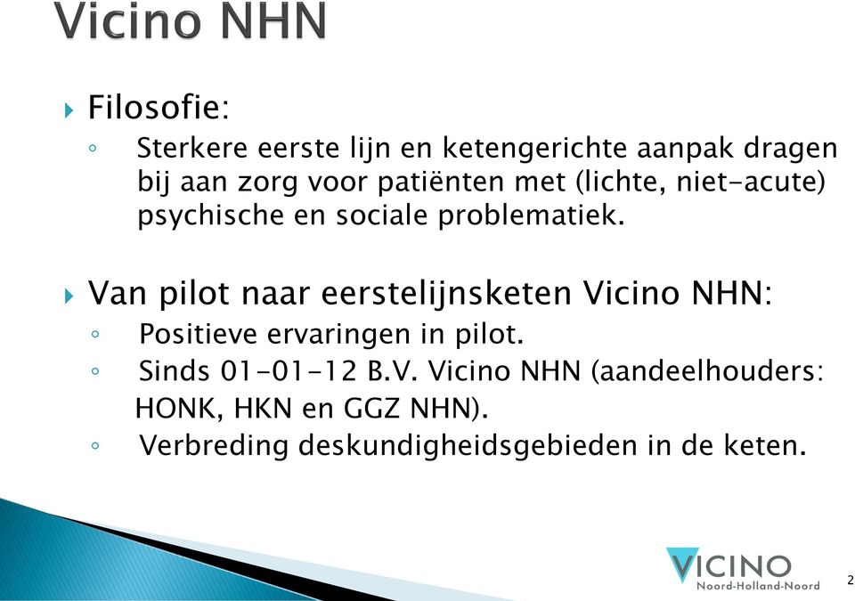 Van pilot naar eerstelijnsketen Vicino NHN: Positieve ervaringen in pilot.