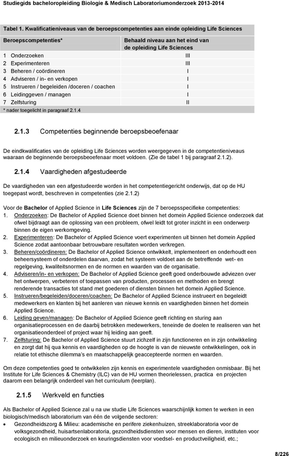 3 Beheren / coördineren I 4 Adviseren / in- en verkopen I 5 Instrueren / begeleiden /doceren / coachen I 6 Leidinggeven / managen I 7 Zelfsturing II * nader toegelicht in paragraaf 2.1.