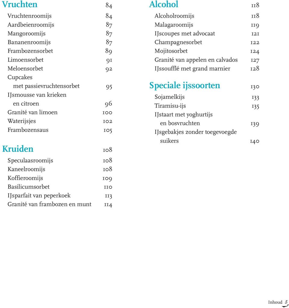 peperkoek 113 Granité van frambozen en munt 114 Alcohol 118 Alcoholroomijs 118 Malagaroomijs 119 IJscoupes met advocaat 121 Champagnesorbet 122 Mojitosorbet 124 Granité van appelen en