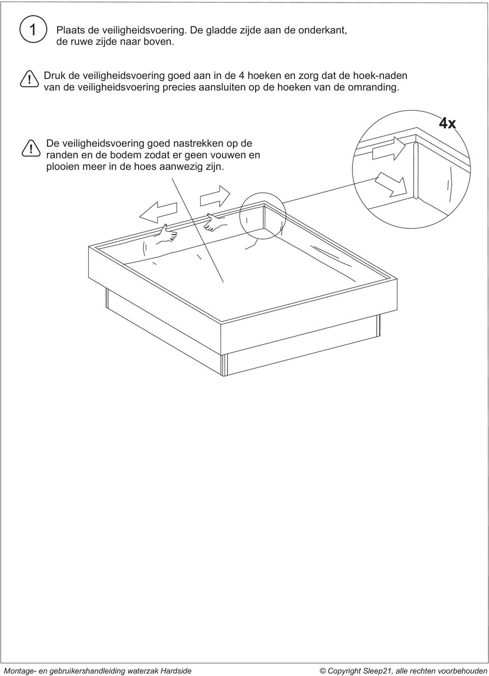 veiligheidsvoering precies aansluiten op de hoeken van de omranding.