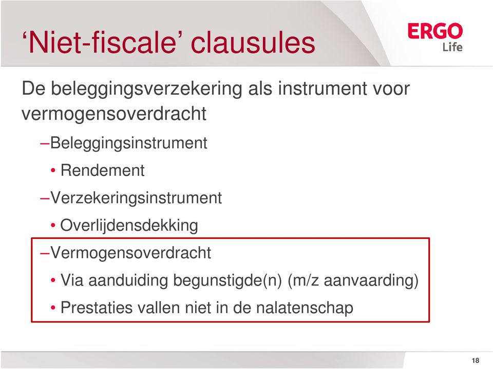 Verzekeringsinstrument Overlijdensdekking Vermogensoverdracht Via