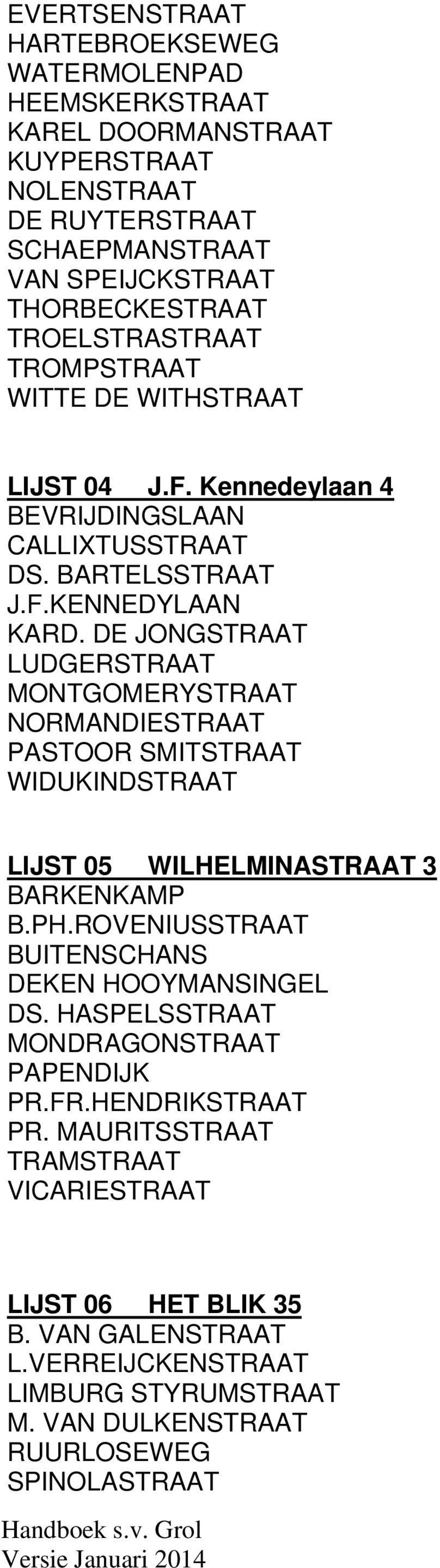 DE JONGSTRAAT LUDGERSTRAAT MONTGOMERYSTRAAT NORMANDIESTRAAT PASTOOR SMITSTRAAT WIDUKINDSTRAAT LIJST 05 WILHELMINASTRAAT 3 BARKENKAMP B.PH.