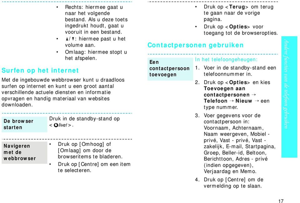 Met de ingebouwde webbrowser kunt u draadloos surfen op internet en kunt u een groot aantal verschillende actuele diensten en informatie opvragen en handig materiaal van websites downloaden.