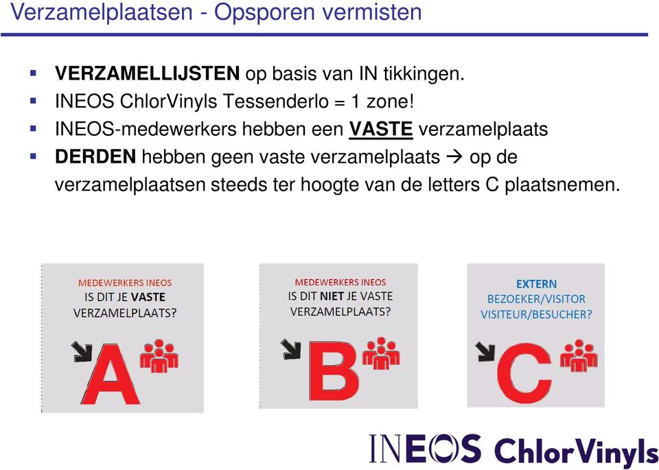 INEOS-medewerkers hebben een VASTE verzamelplaats DERDEN hebben geen