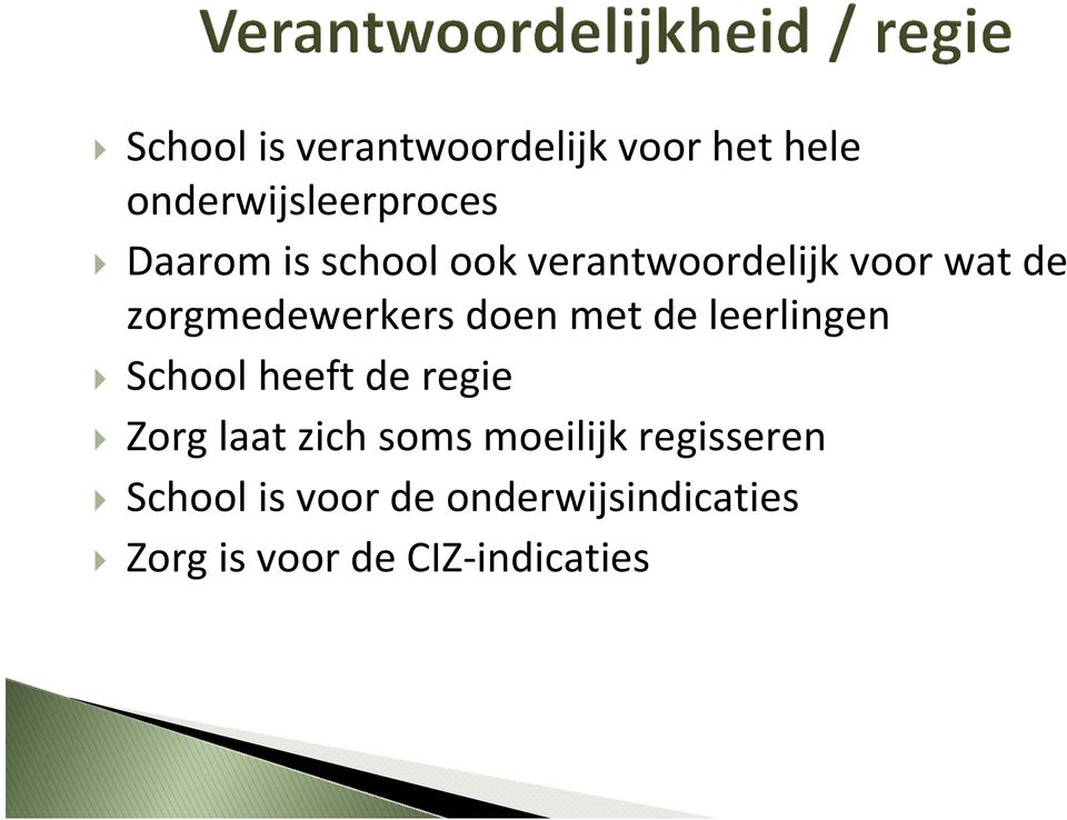 de leerlingen School heeft de regie Zorg laat zich soms moeilijk