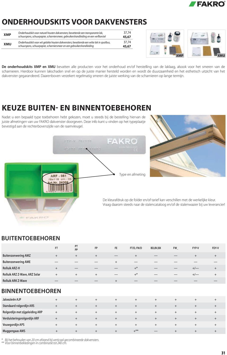 XMU De onderhoudskits XMP en XMU bevatten alle producten voor het onderhoud en/of herstelling van de laklaag, alsook voor het smeren van de scharnieren.