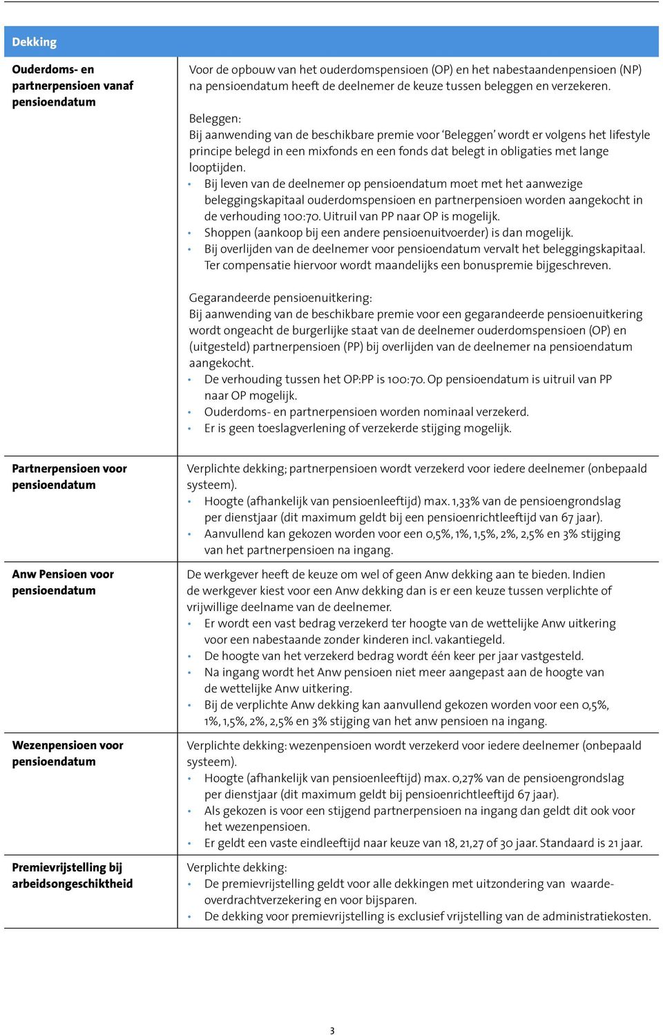 Beleggen: Bij aanwending van de beschikbare premie voor Beleggen wordt er volgens het lifestyle principe belegd in een mixfonds en een fonds dat belegt in obligaties met lange looptijden.