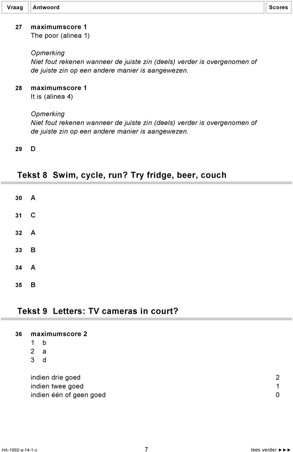 28 maximumscore 1 It is (alinea 4) Opmerking Niet fout rekenen wanneer de juiste zin (deels) verder is overgenomen of de  29 D Tekst 8 Swim, cycle, run?