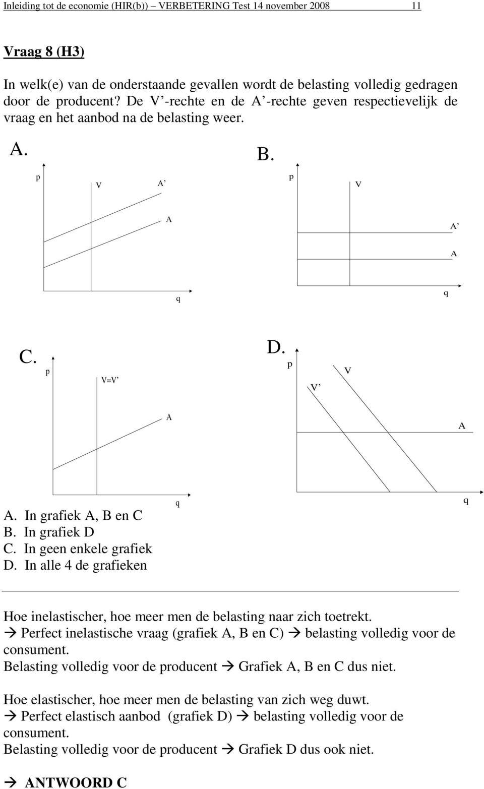 In geen enkele grafiek D. In alle 4 de grafieken q q Hoe inelastischer, hoe meer men de belasting naar zich toetrekt.