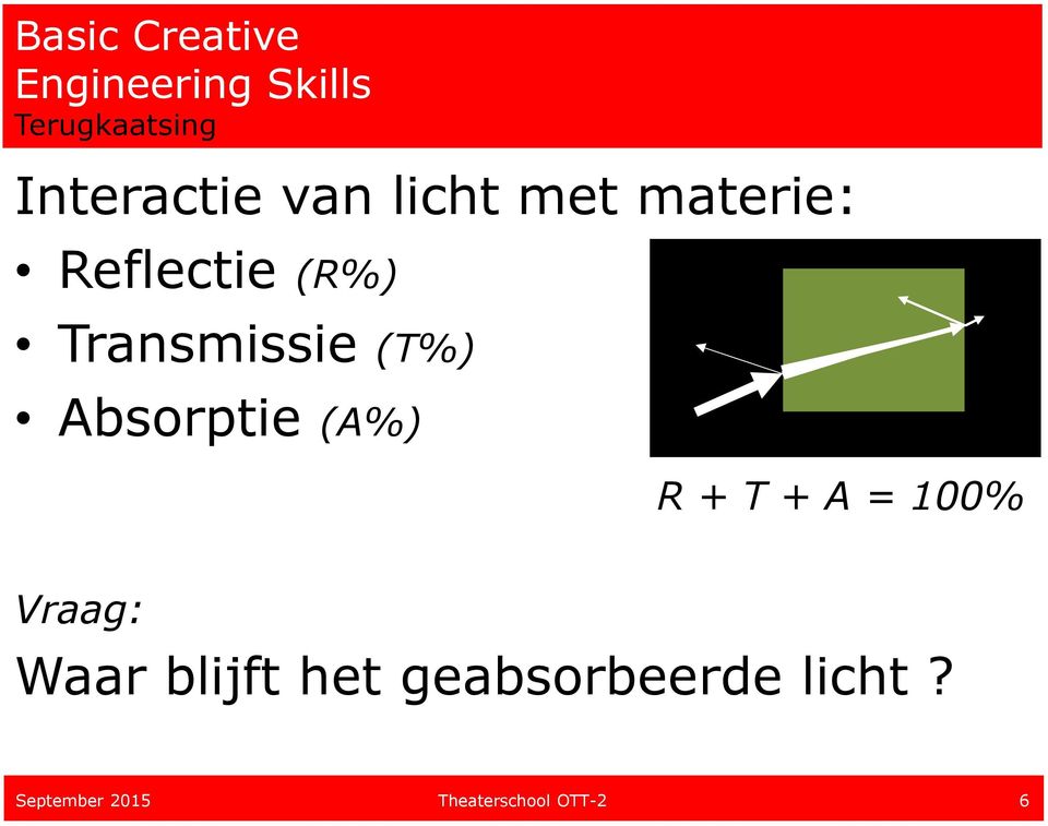 R + T + A = 100% Vraag: Waar blijft het