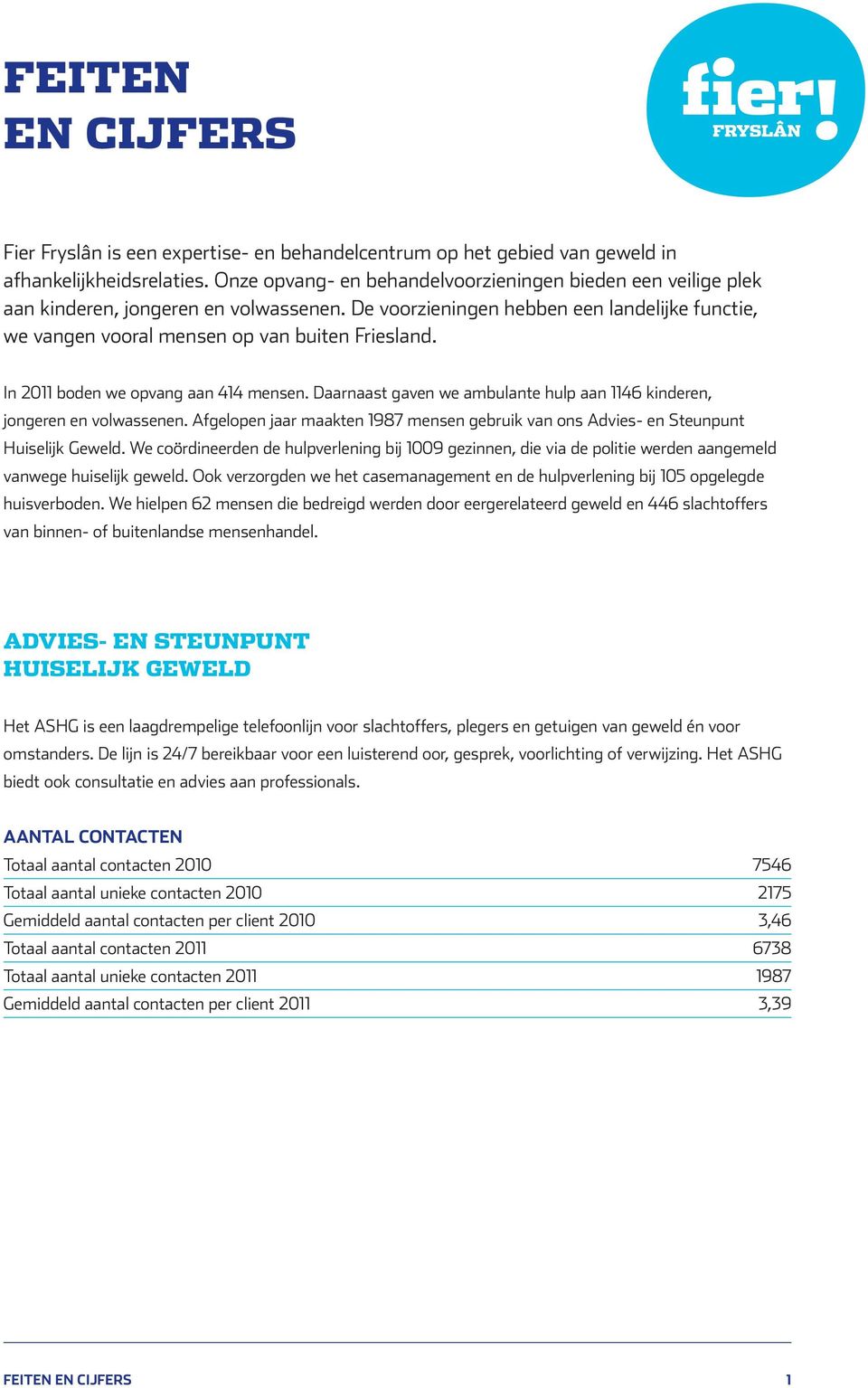 In 2011 boden we opvang aan 414 mensen. Daarnaast gaven we ambulante hulp aan 1146 kinderen, jongeren en volwassenen.