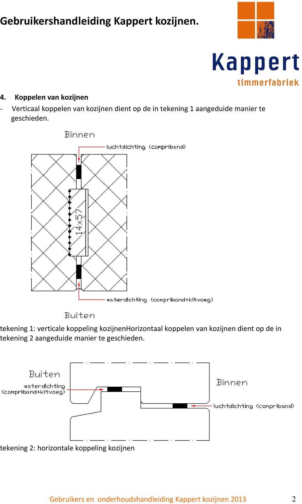 tekening 1: verticale koppeling kozijnenhorizontaal koppelen van kozijnen dient op de in