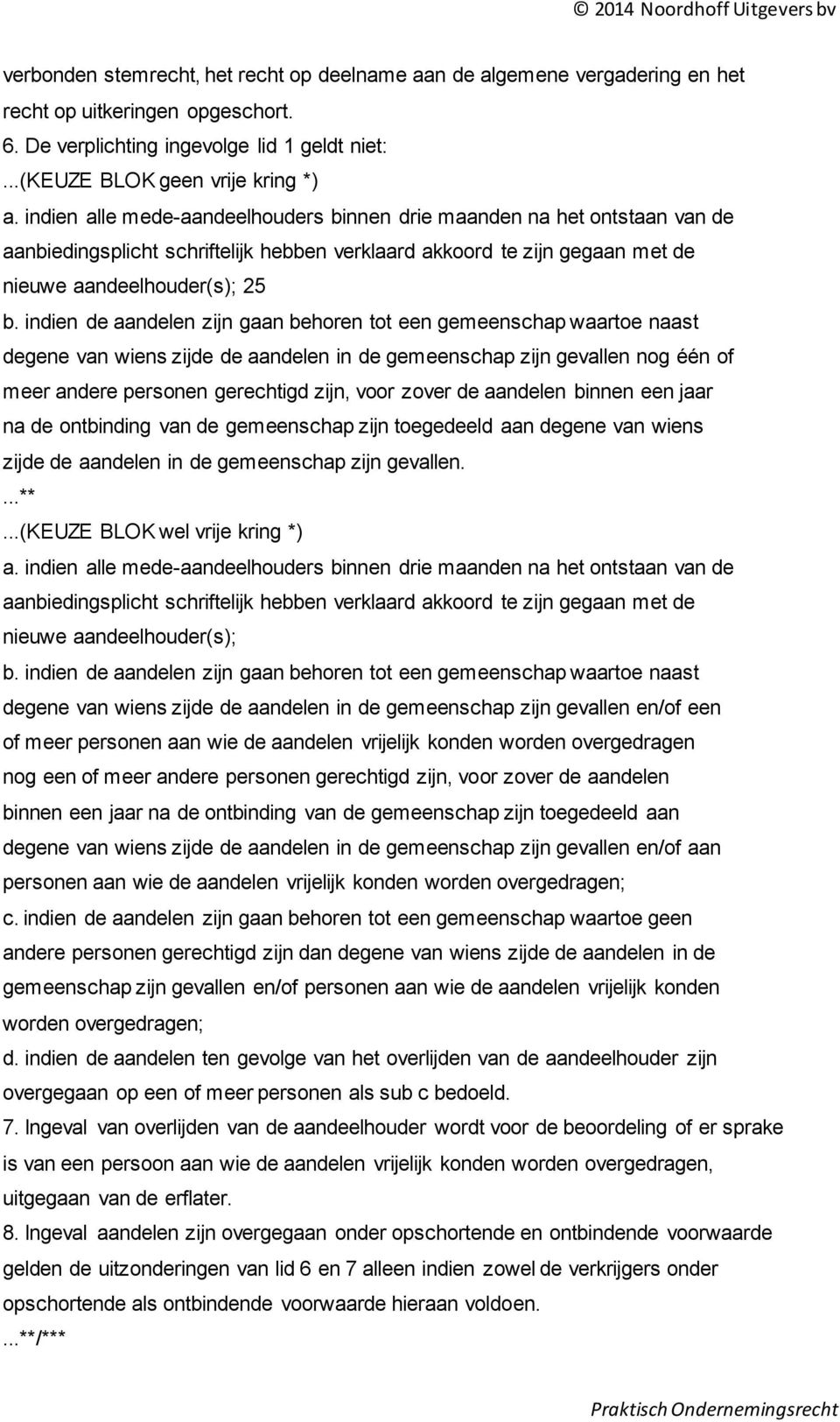 indien de aandelen zijn gaan behoren tot een gemeenschap waartoe naast degene van wiens zijde de aandelen in de gemeenschap zijn gevallen nog één of meer andere personen gerechtigd zijn, voor zover