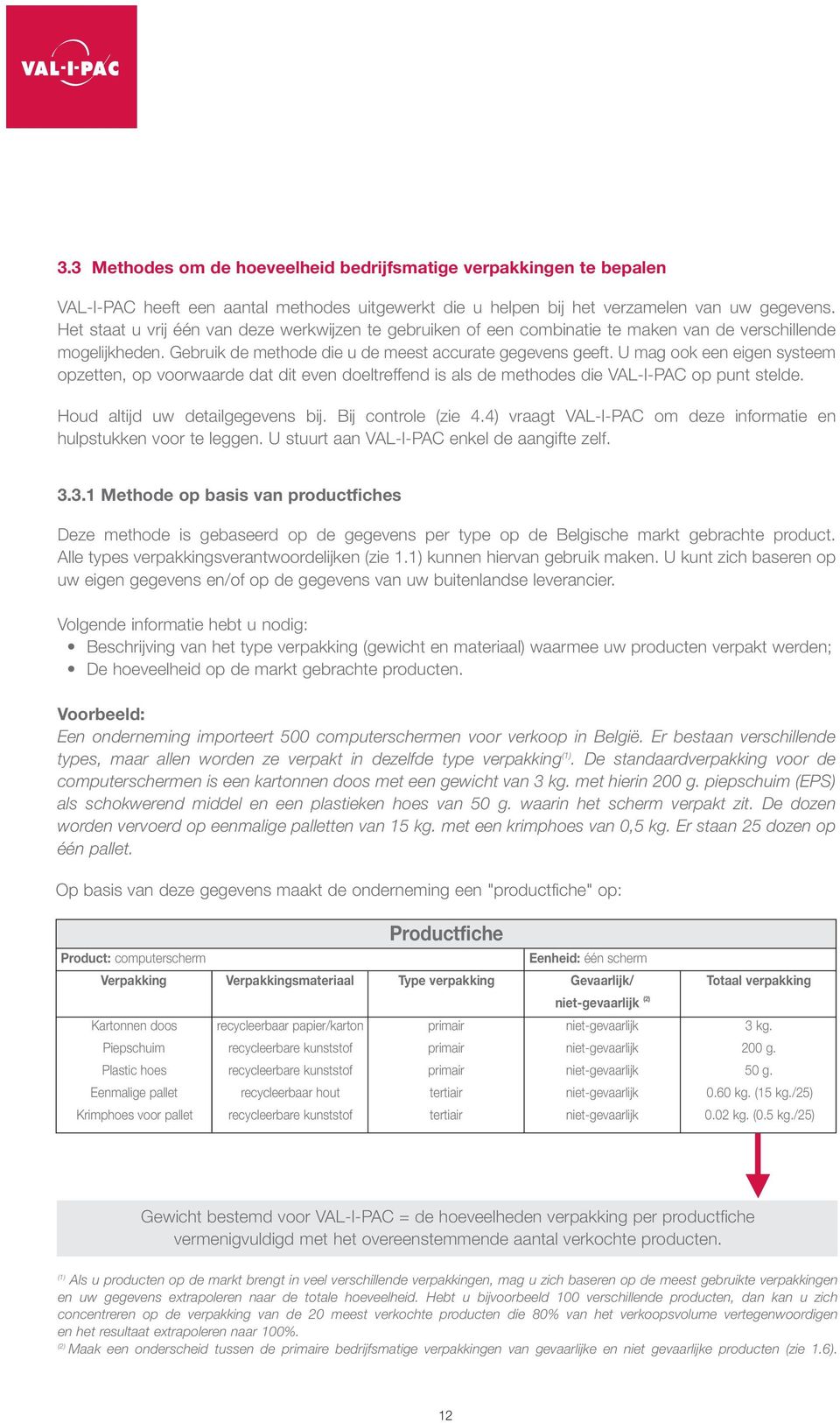 U mag ook een eigen systeem opzetten, op voorwaarde dat dit even doeltreffend is als de methodes die VAL-I-PAC op punt stelde. Houd altijd uw detailgegevens bij. Bij controle (zie 4.