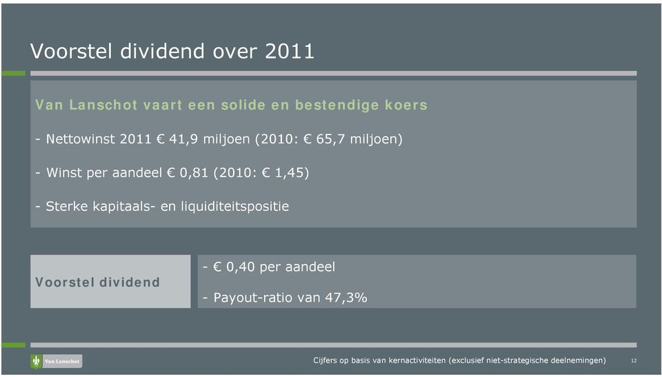 Sterke kapitaals- en liquiditeitspositie Voorstel dividend - 0,40 per aandeel -
