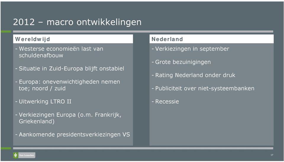 Nederland - Verkiezingen in september - Grote bezuinigingen - Rating Nederland onder druk - Publiciteit