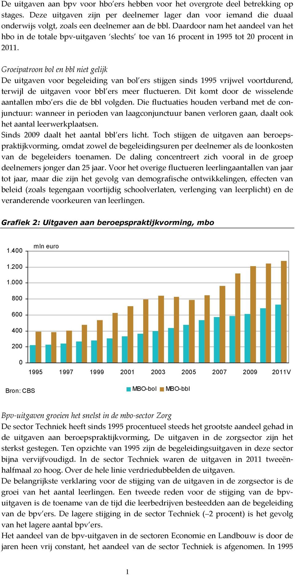 Groeipatroon bol en bbl niet gelijk De uitgaven voor begeleiding van bol ers stijgen sinds 1995 vrijwel voortdurend, terwijl de uitgaven voor bbl ers meer fluctueren.