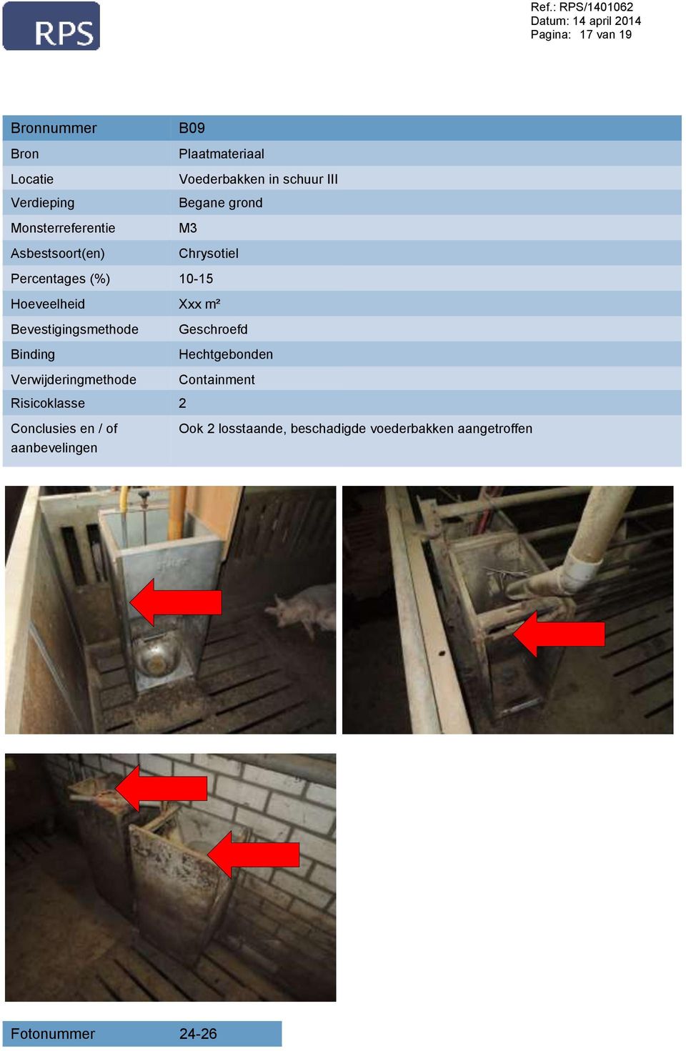 Hoeveelheid Xxx m² Bevestigingsmethode Binding Verwijderingmethode Risicoklasse 2 Conclusies en / of