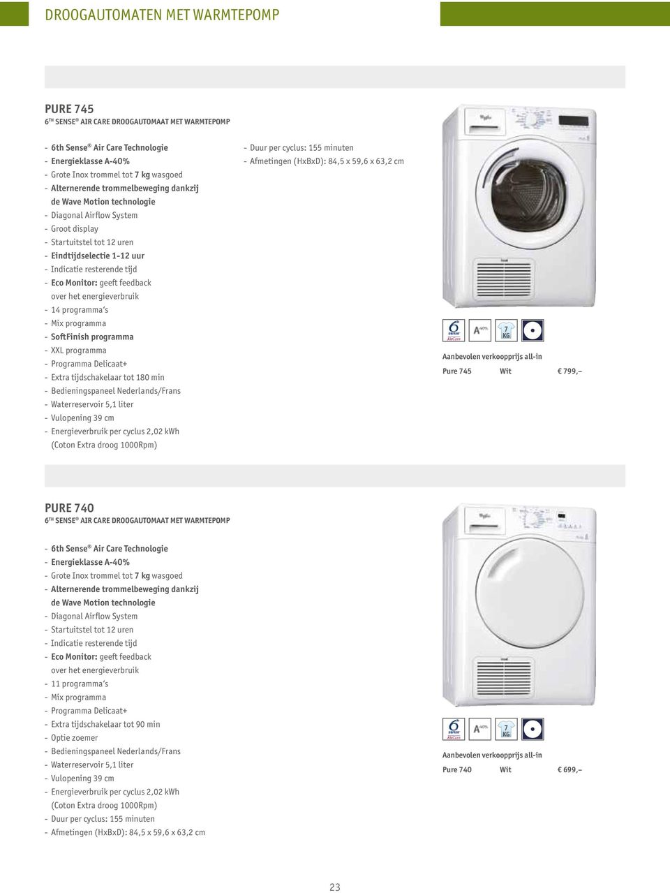 het energieverbruik 14 programma s Mix programma SoftFinish programma XXL programma Programma Delicaat+ Extra tijdschakelaar tot 180 min Bedieningspaneel Nederlands/Frans Waterreservoir 5,1 liter