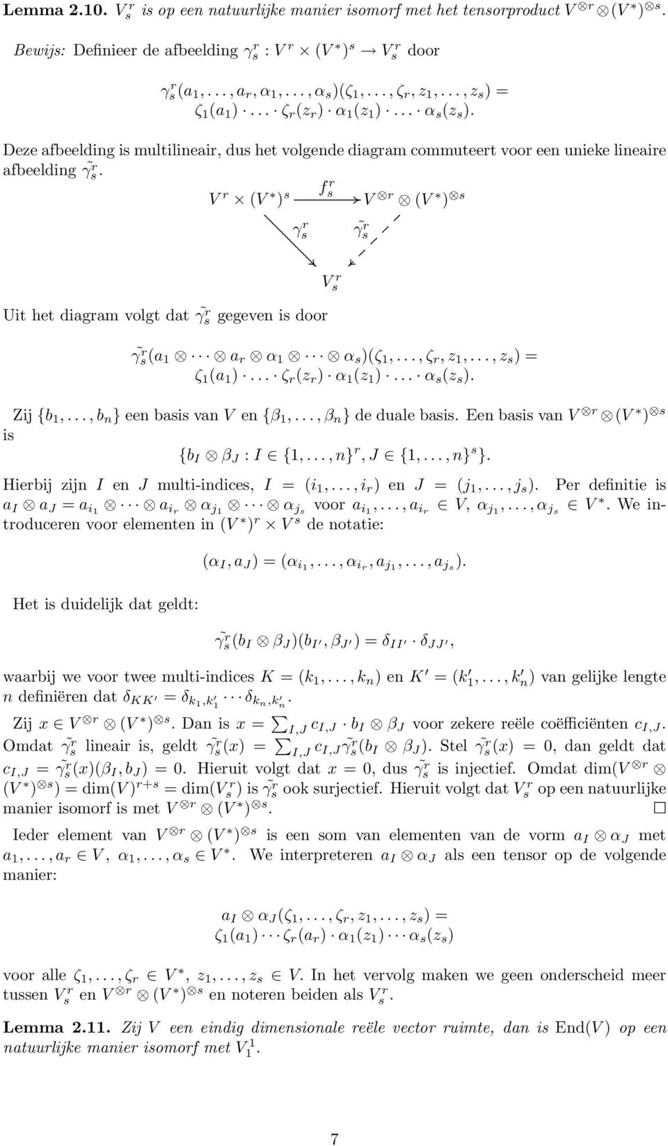 gegeven is door γ r s f r s V r s γ s r V r (V ) s γ r s(a 1 a r α 1 α s )(ζ 1,, ζ r, z 1,, z s ) = ζ 1 (a 1 ) ζ r (z r ) α 1 (z 1 ) α s (z s ) Zij {b 1,, b n } een basis van V en {β 1,, β n } de