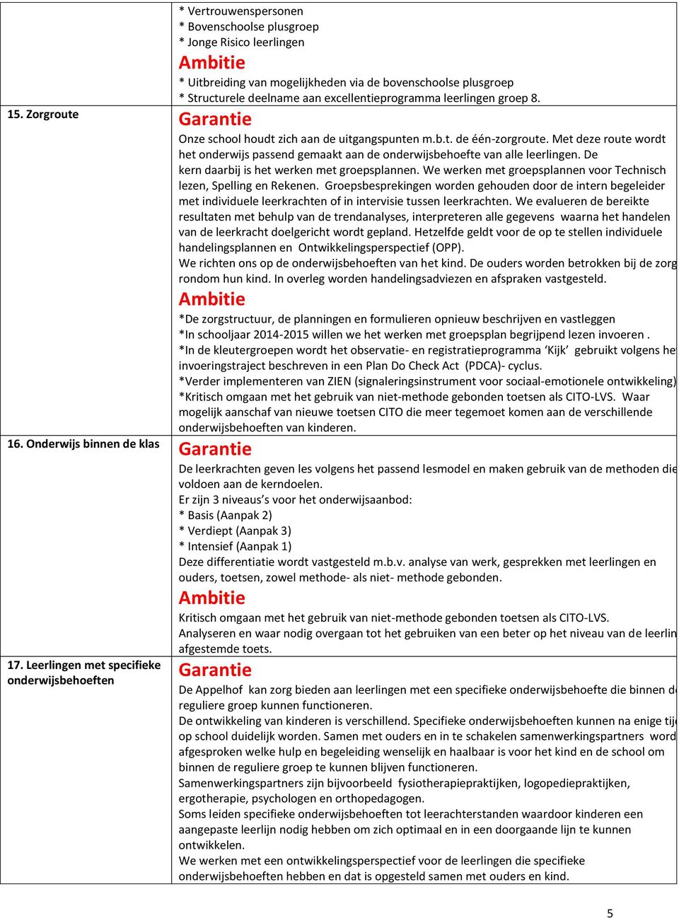 De kern daarbij is het werken met groepsplannen. We werken met groepsplannen voor Technisch lezen, Spelling en Rekenen.