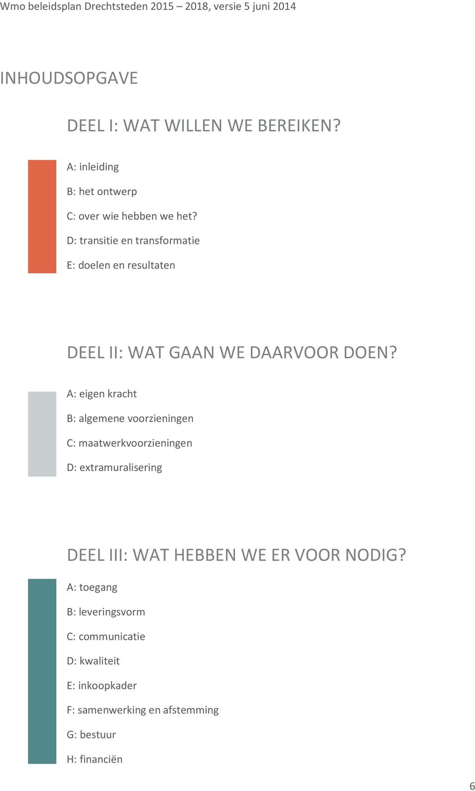 A: eigen kracht B: algemene voorzieningen C: maatwerkvoorzieningen D: extramuralisering DEEL III: WAT HEBBEN WE