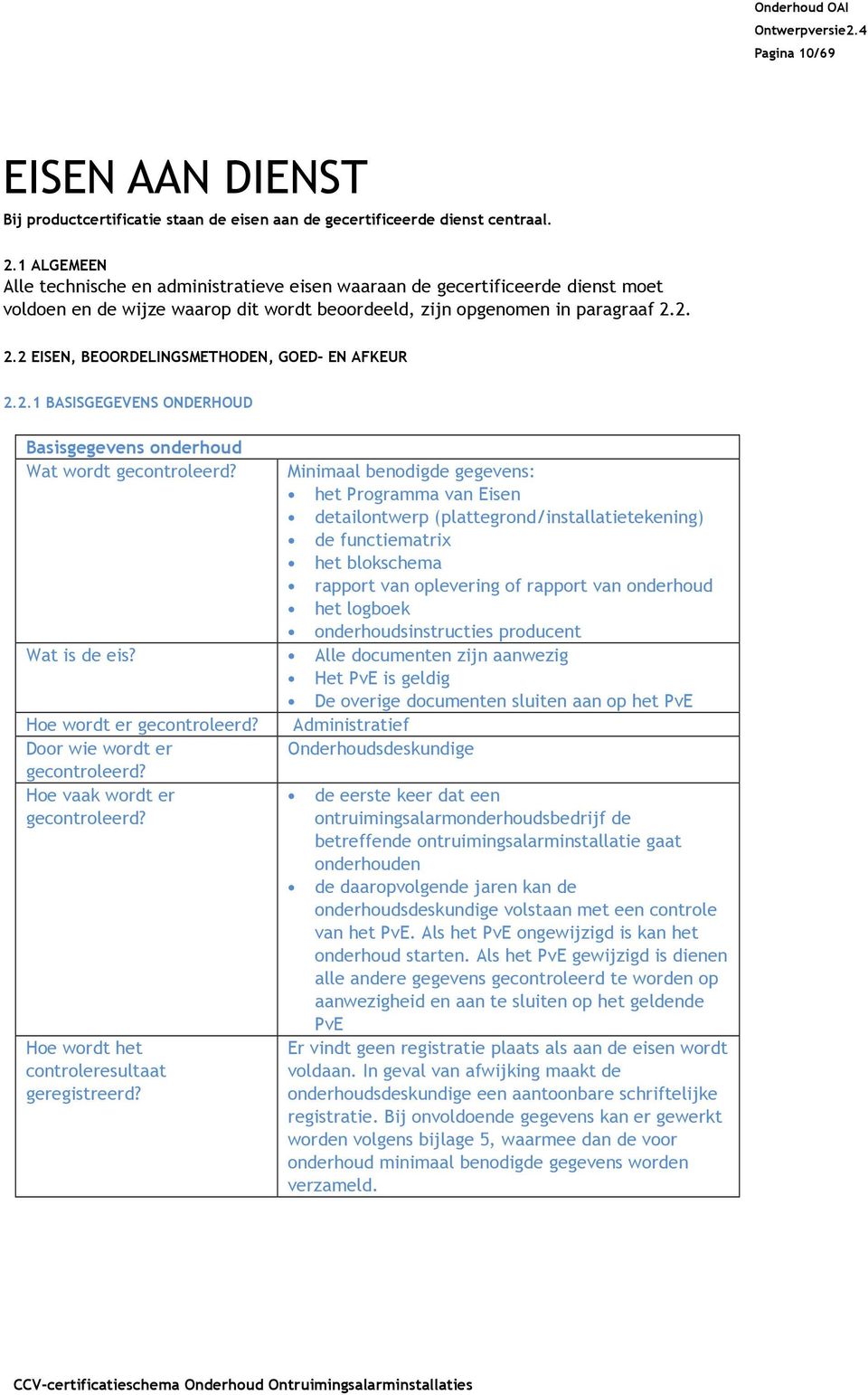 2. 2.2 EISEN, BEOORDELINGSMETHODEN, GOED EN AFKEUR 2.2.1 BASISGEGEVENS ONDERHOUD Basisgegevens onderhoud Wat wordt gecontroleerd?