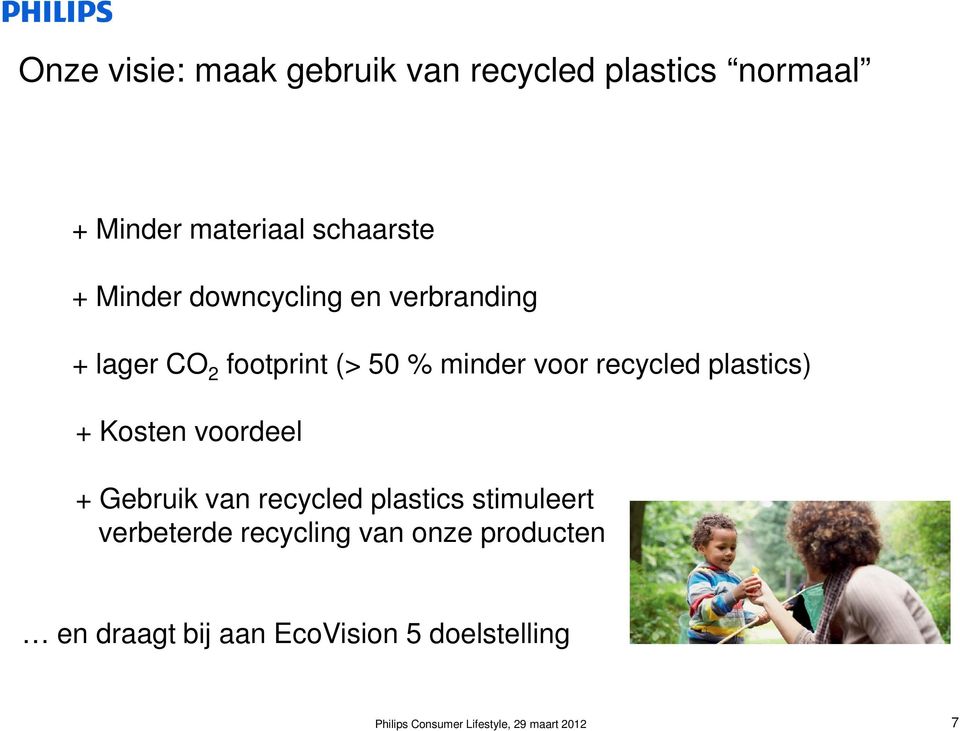 Kosten voordeel + Gebruik van recycled plastics stimuleert verbeterde recycling van onze