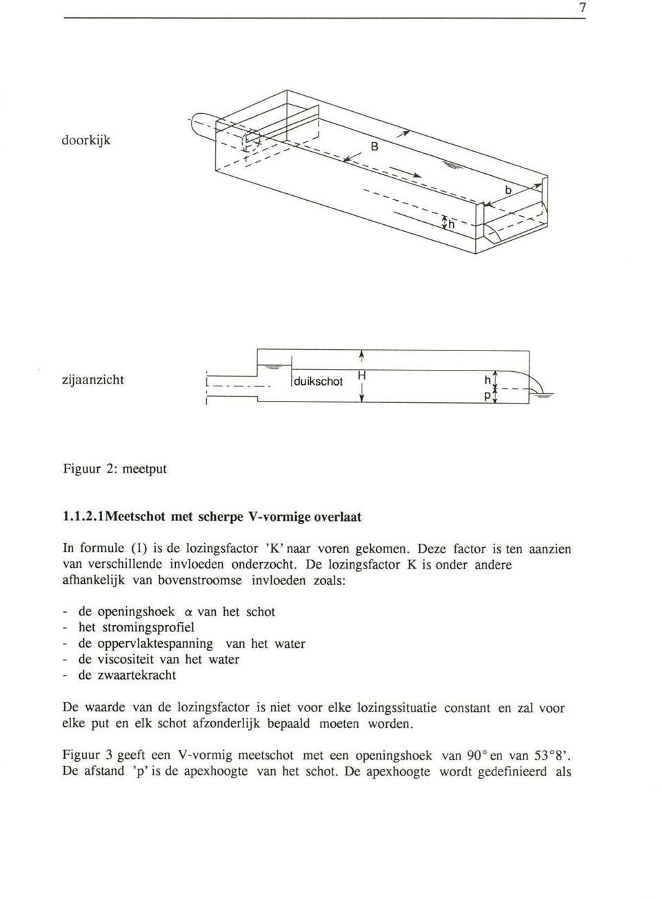 De lozingsfactor K is onder andere afhankelijk van bovenstroomse invloeden zoals: - de - het - de - de - de openingshoek a van het schot stromingsprofiel oppervlaktespanning van het water