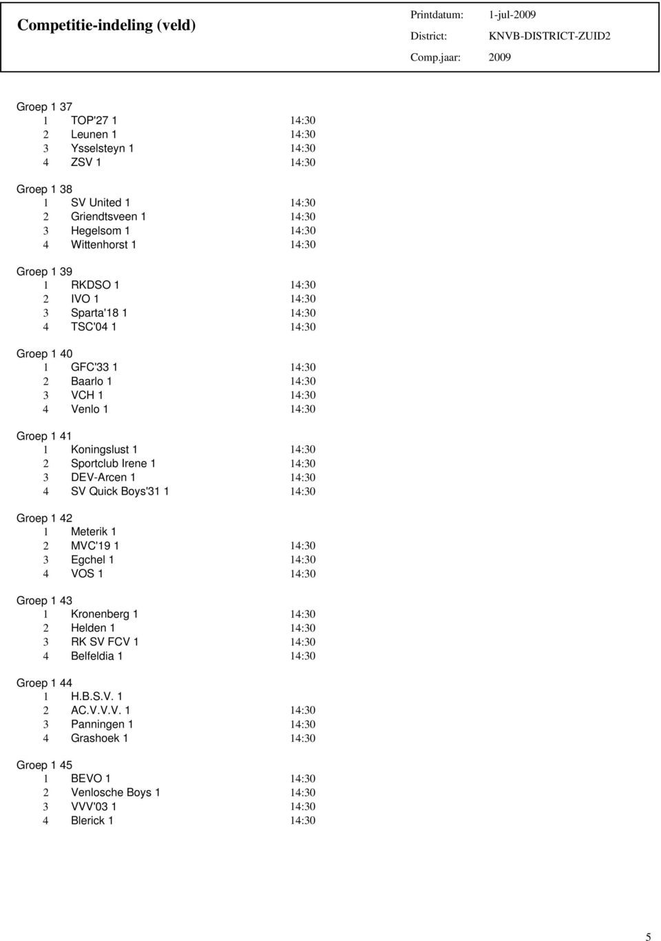 3 DEV-Arcen 1 4 SV Quick Boys'31 1 Groep 1 42 1 Meterik 1 2 MVC'19 1 3 Egchel 1 4 VOS 1 Groep 1 43 1 Kronenberg 1 2 Helden 1 3 RK SV FCV 1