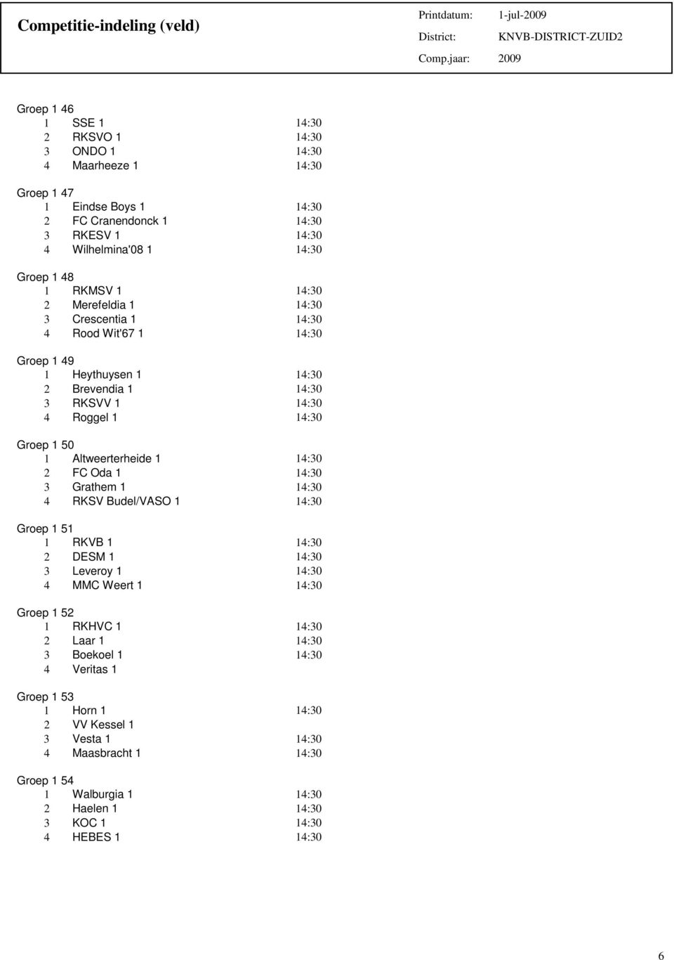 Altweerterheide 1 2 FC Oda 1 3 Grathem 1 4 RKSV Budel/VASO 1 Groep 1 51 1 RKVB 1 2 DESM 1 3 Leveroy 1 4 MMC Weert 1 Groep 1 52 1 RKHVC 1