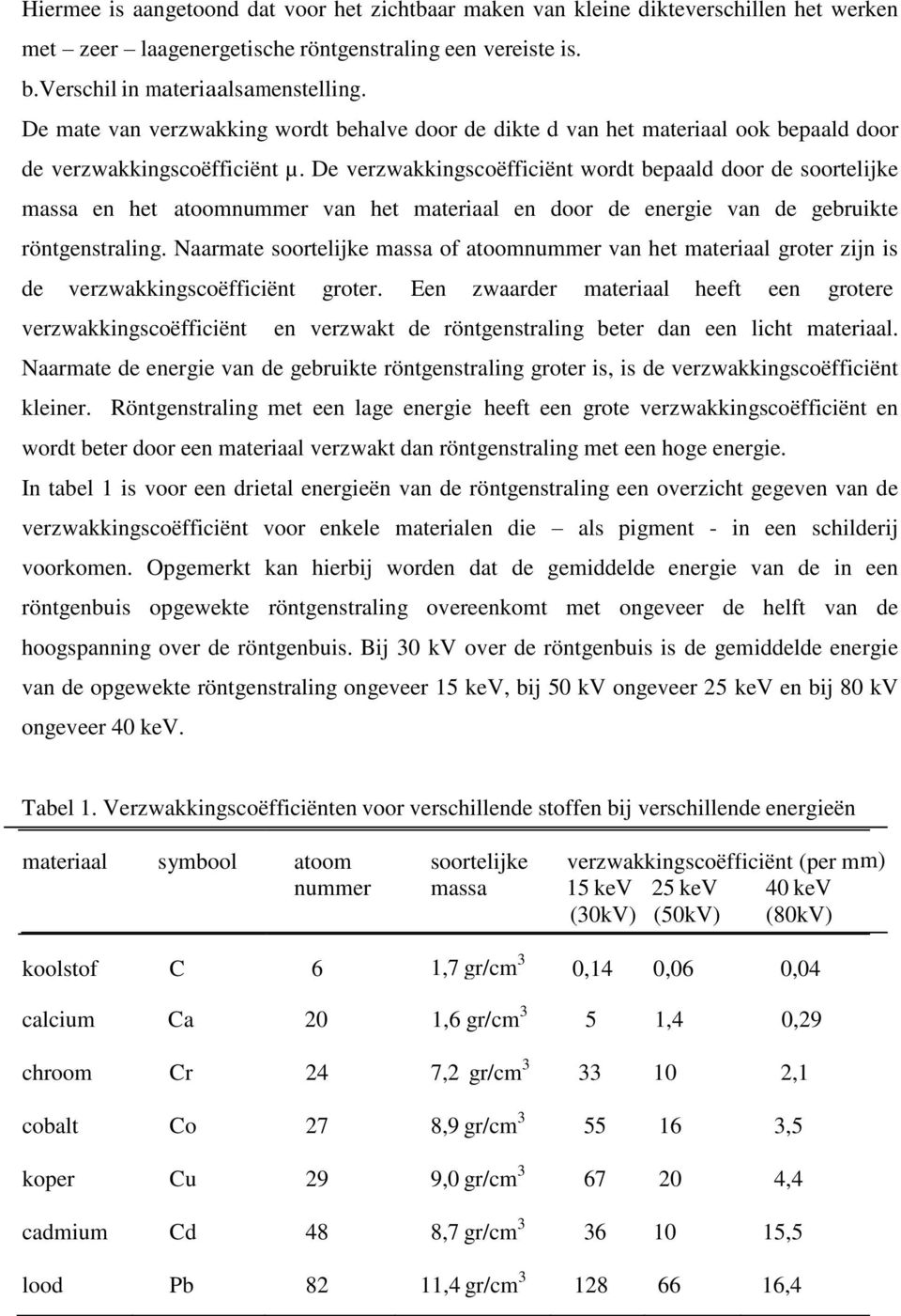De verzwakkingscoëfficiënt wordt bepaald door de soortelijke massa en het atoomnummer van het materiaal en door de energie van de gebruikte röntgenstraling.