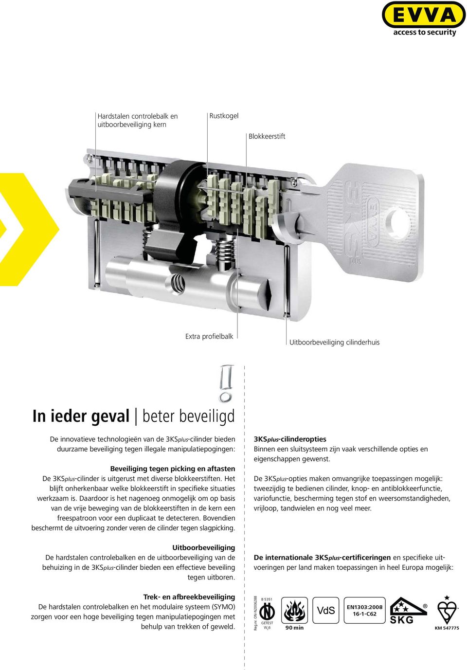 Het blijft onherkenbaar welke blokkeerstift in specifieke situaties werkzaam is.