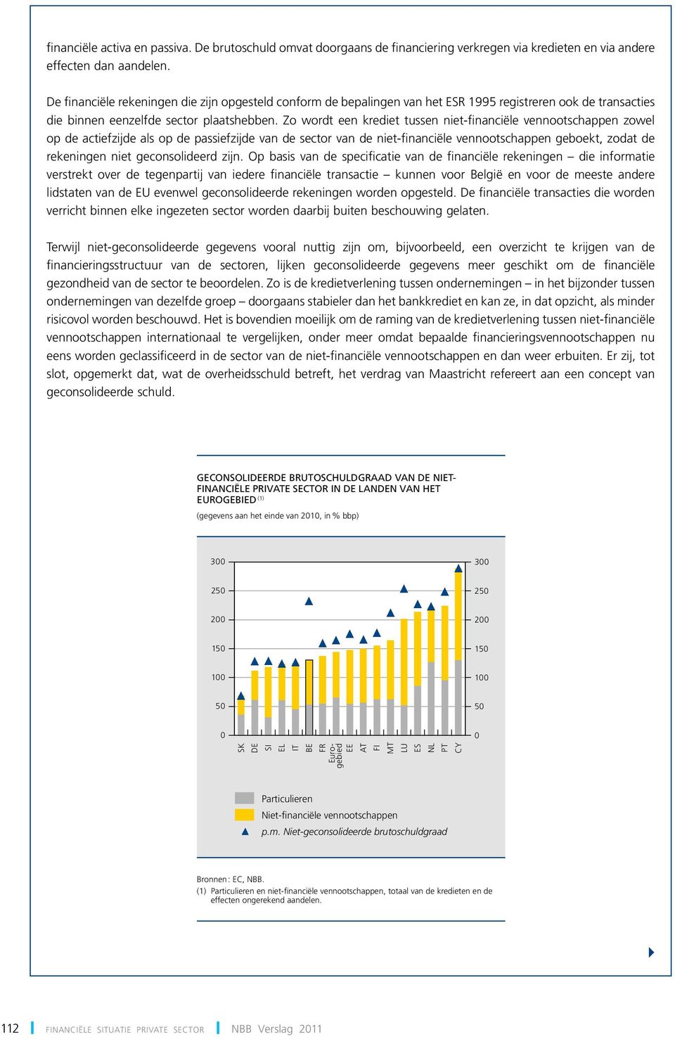 Zo wordt een krediet tussen niet-financiële vennootschappen zowel op de actiefzijde als op de passiefzijde van de sector van de niet-financiële vennootschappen geboekt, zodat de rekeningen niet