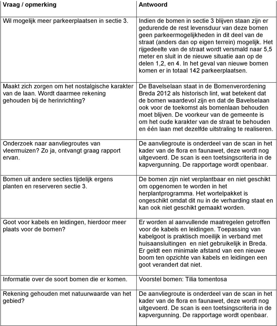 Goot voor kabels en leidingen, hierdoor meer plaats voor de bomen? Informatie over de soort bomen die er komen. Rekening gehouden met natuurwaarde van het gebied?