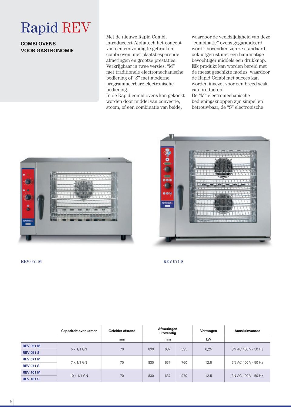 In de Rapid combi ovens kan gekookt worden door middel van convectie, stoom, of een combinatie van beide, waardoor de veeldzijdigheid van deze combinatie ovens gegarandeerd wordt; bovendien zijn ze