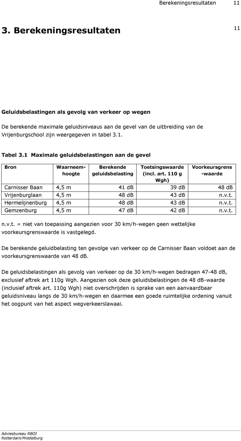 1 Maximale geluidsbelastingen aan de gevel Bron Waarneemhoogte Berekende geluidsbelasting Toetsingswaarde (incl. art.