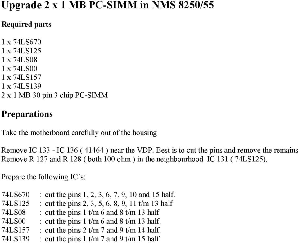 Best is to cut the pins and remove the remains Remove R 127 and R 128 ( both 100 ohm ) in the neighbourhood IC 131 ( 74LS125).