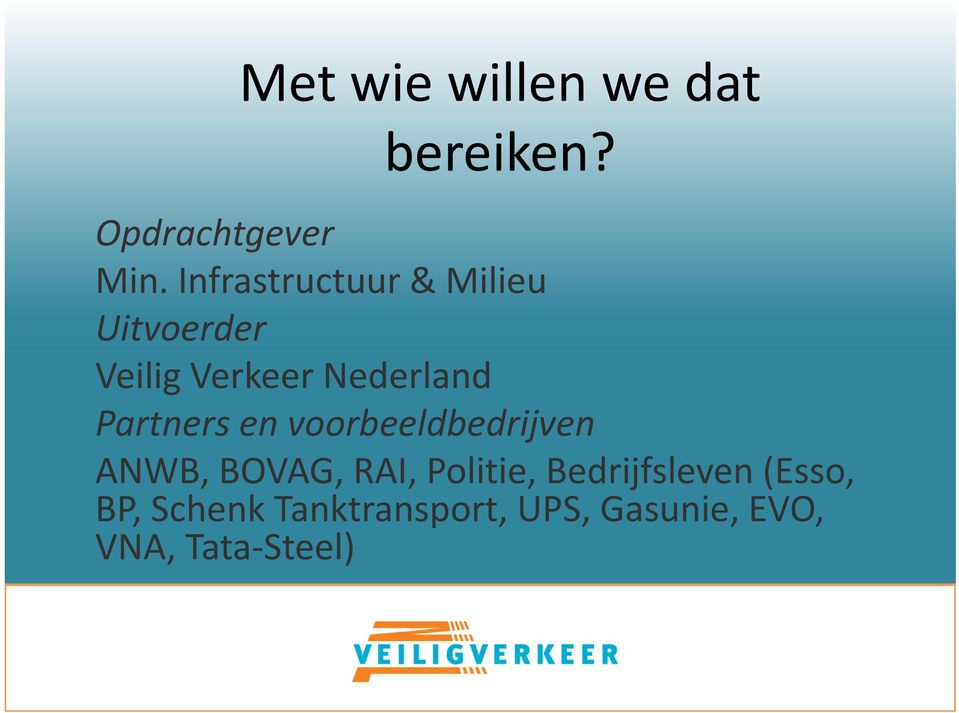 Partners en voorbeeldbedrijven ANWB, BOVAG, RAI, Politie,