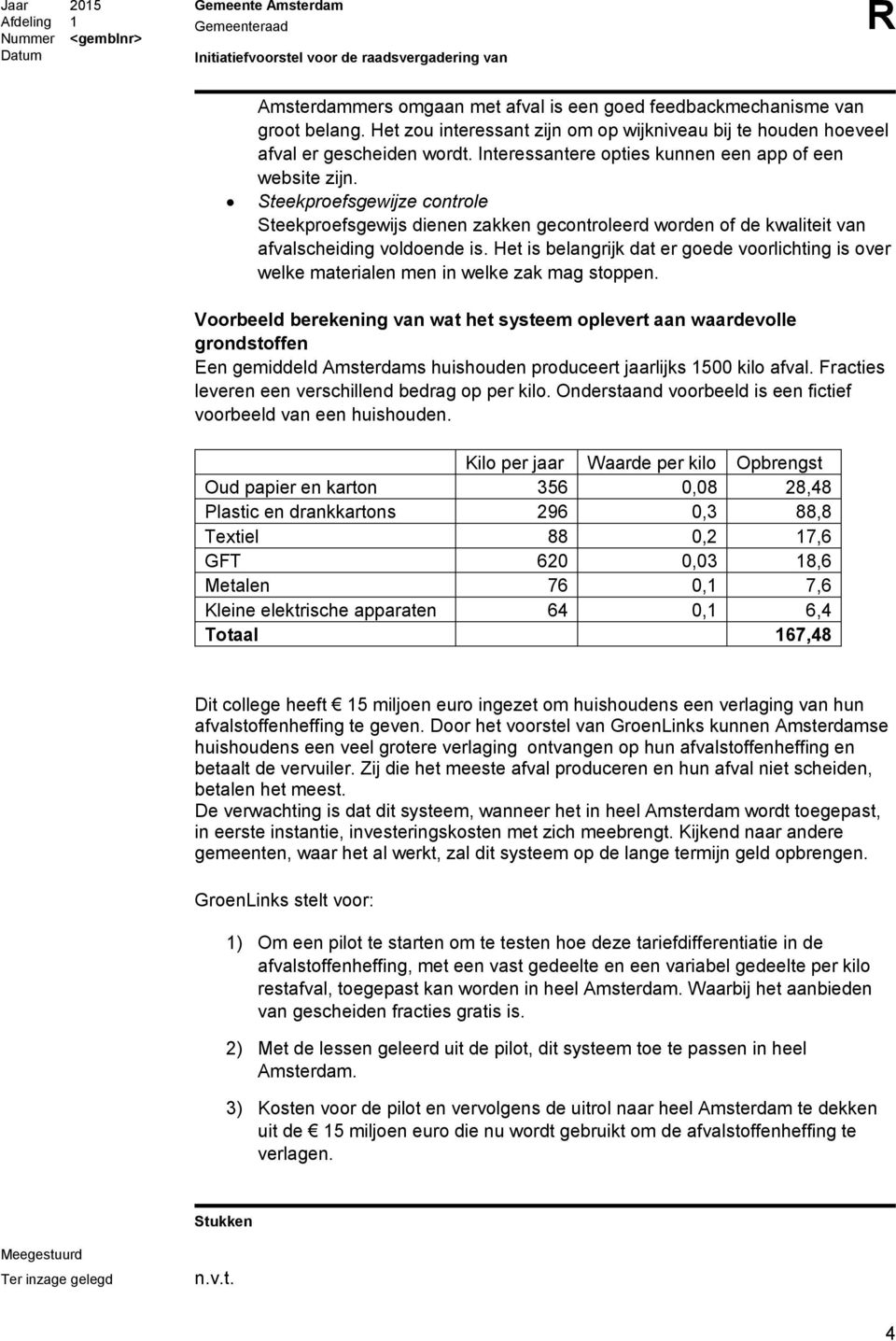 Het is belangrijk dat er goede voorlichting is over welke materialen men in welke zak mag stoppen.