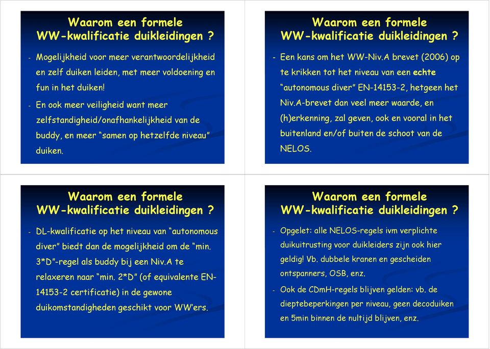 A brevet (2006) op te krikken tot het niveau van een echte autonomous diver EN-14153-2, hetgeen het Niv.