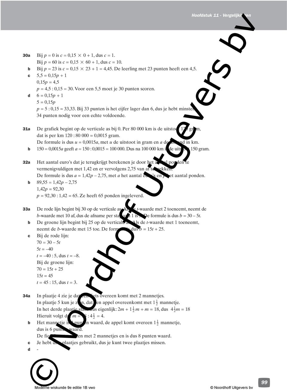 Bij 33 punten is het cijfer lager dan 6, dus je het minstens 34 punten nodig voor een echte voldoende. De grafiek egint op de verticale as ij 0.