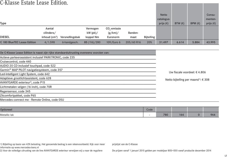 Lease Edition 4/1.598 6-handgesch. 85 (116)/280 109/Euro 6 205/60 R16 20% 31.497 6.614 5.884 43.